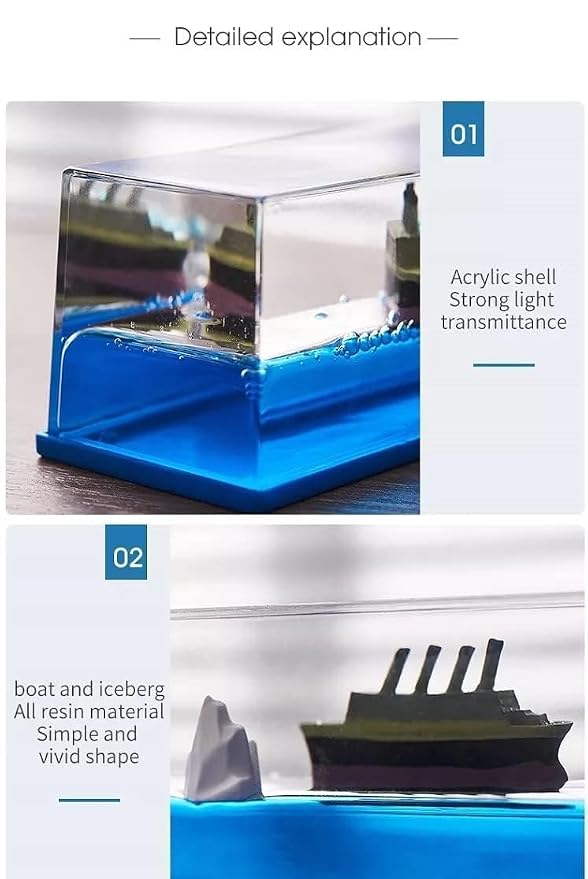 Car Dahboard Glass Sea Ship Ornament Paper Weight With Water Flowing Art