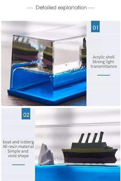 Car Dahboard Glass Sea Ship Ornament Paper Weight With Water Flowing Art