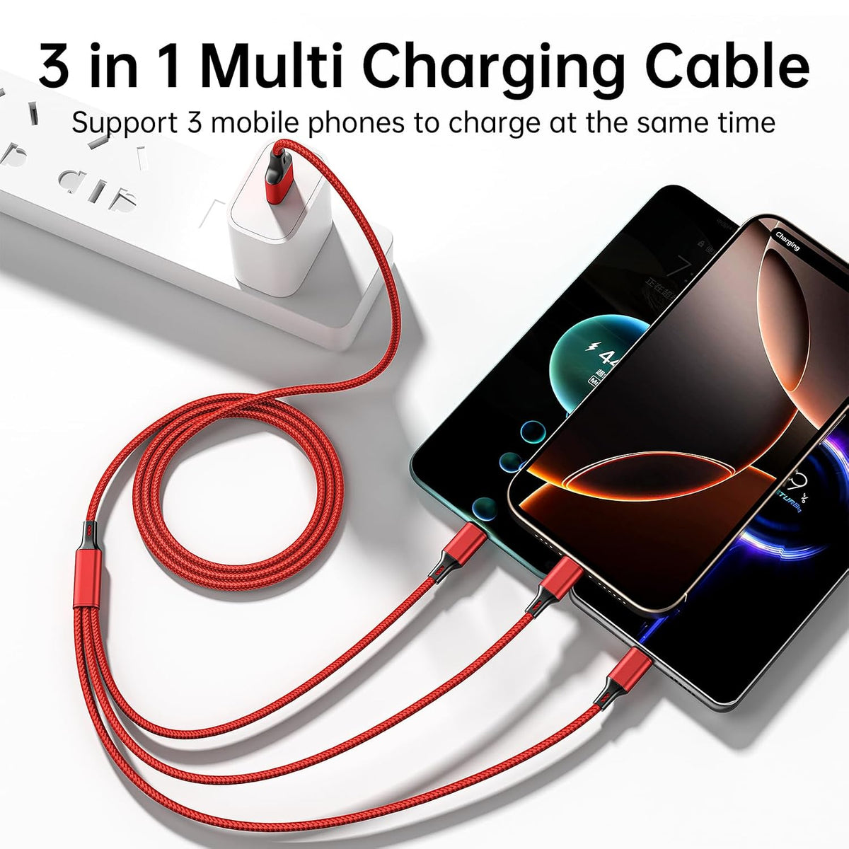 Universal 3 in 1 Charging Cable 4ft (Pack of 2)