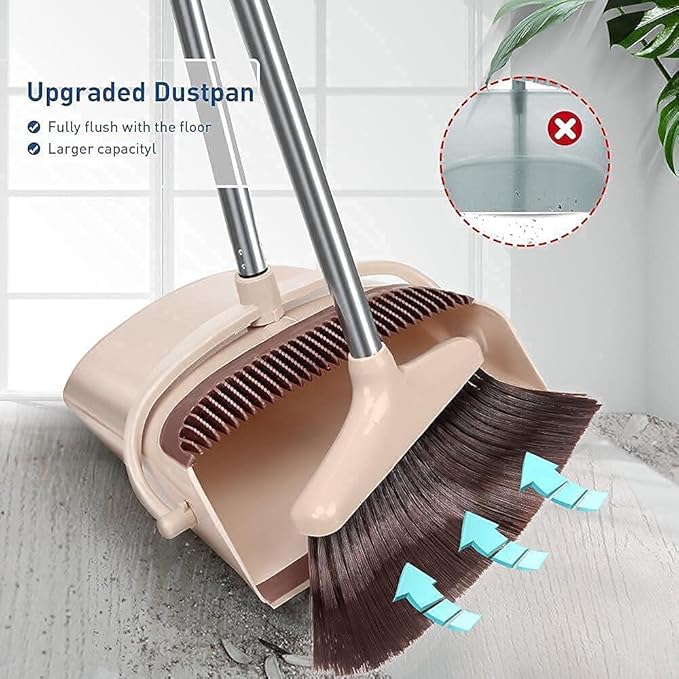 Broom and Dustpan Set, Long Handled Broom Dustpan Combo(MULTICOLOR)