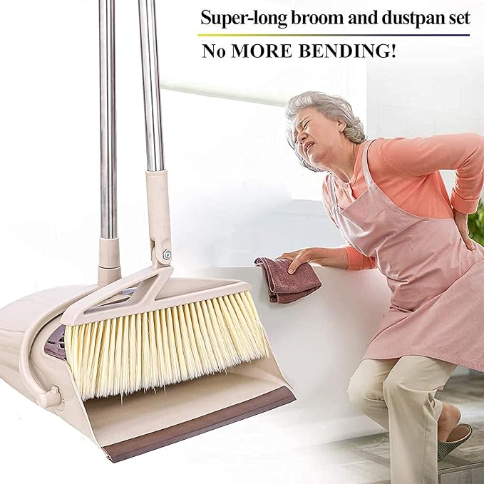 Broom and Dustpan Set, Long Handled Broom Dustpan Combo(MULTICOLOR)