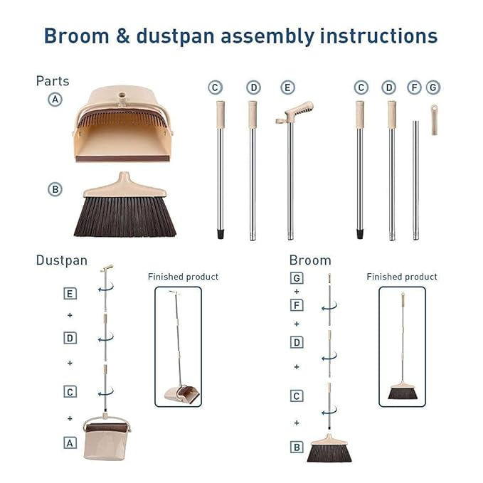 Broom and Dustpan Set, Long Handled Broom Dustpan Combo(MULTICOLOR)