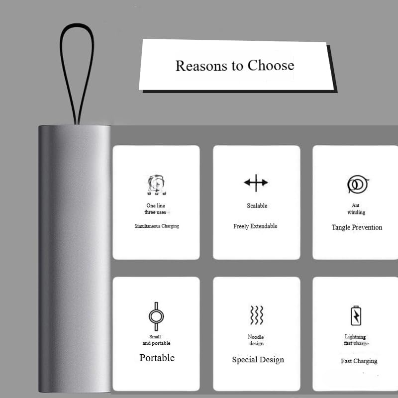 3-in-1 Extendable Charging Cable, 8 Feet, USB Type-C, USB Type-A Connectors, 3A Fast Charging, 15W MULTI COLOUR